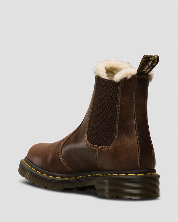 Dr Martens Dámské Chelsea Boty Fur-lined 2976 Leonore Orleans Hnědé, CZ-289105